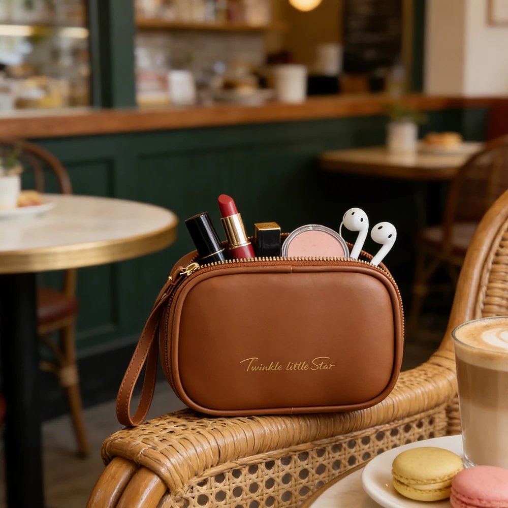 

Маленькая косметичка из искусственной кожи для женщин, для помады, с застежкой-молнией, тонким ремешком, незаменимая вещь для путешествий, органайзер для туалетных принадлежностей