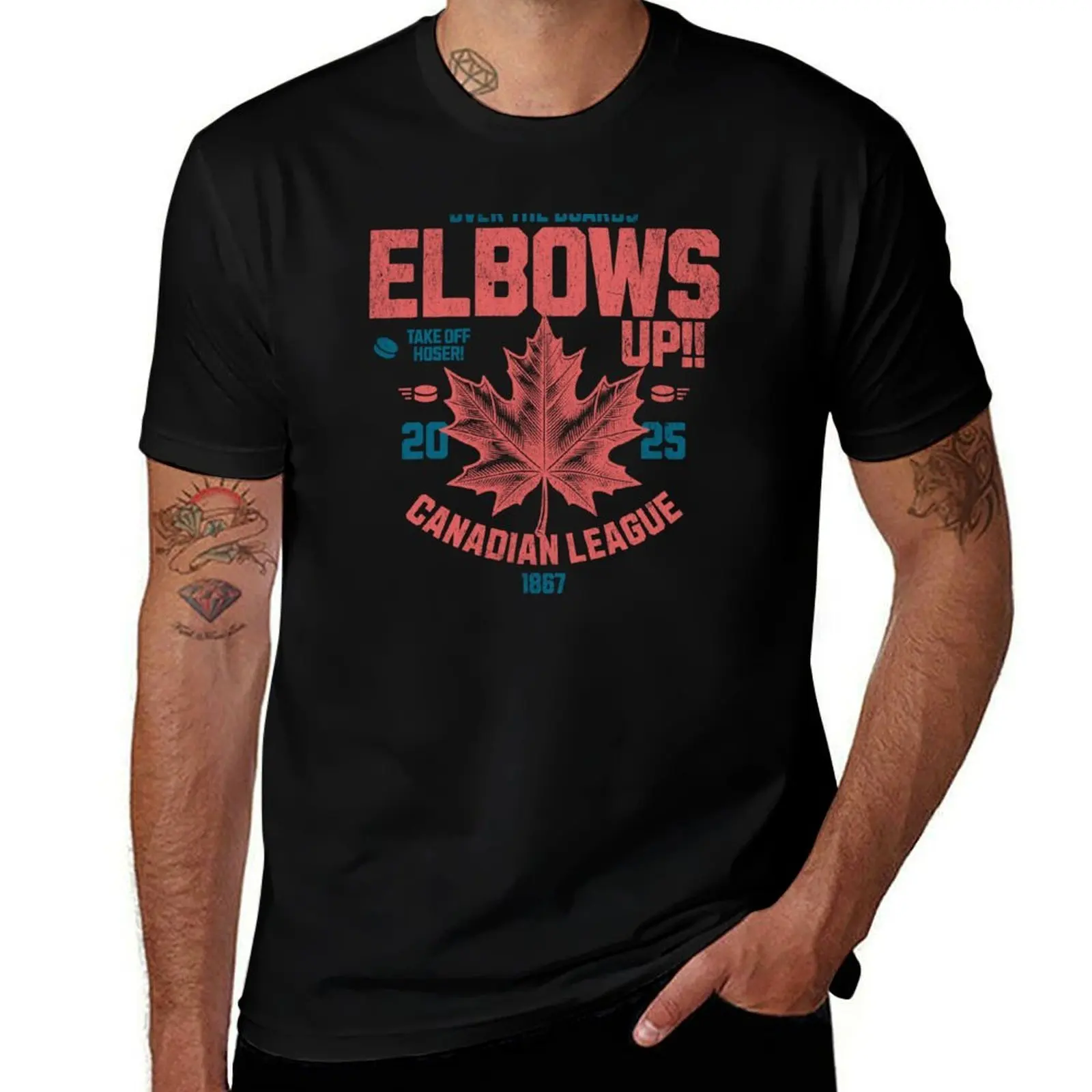 Elbows UP! Over the Boards Canadian League T-Shirt Regular Fit Plain Tee Shirt