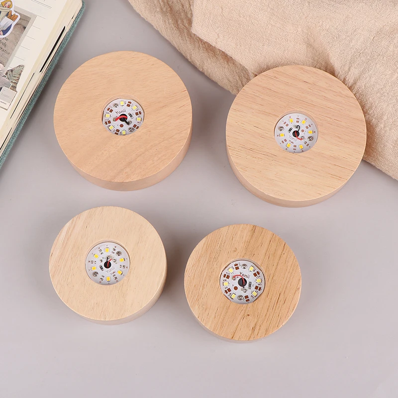 8cm 10cm Round Wooden LED Light Dispaly Base Stand Holder Table Night Lamp Base Crystal Glass Art Ornaments Battery Operated