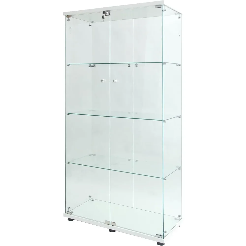 64.5'' Clear Glass Display Cabinet with Lock and Light, Lighted Curio Cabinet Series Display Cabinets, Display Cabinets