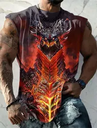 2023 Street Fashion Retro Men's 3D Dragon King Print Crew Neck Fashion Fitness T Shirt Flame Dragon Cooler Oversized S-5Xl