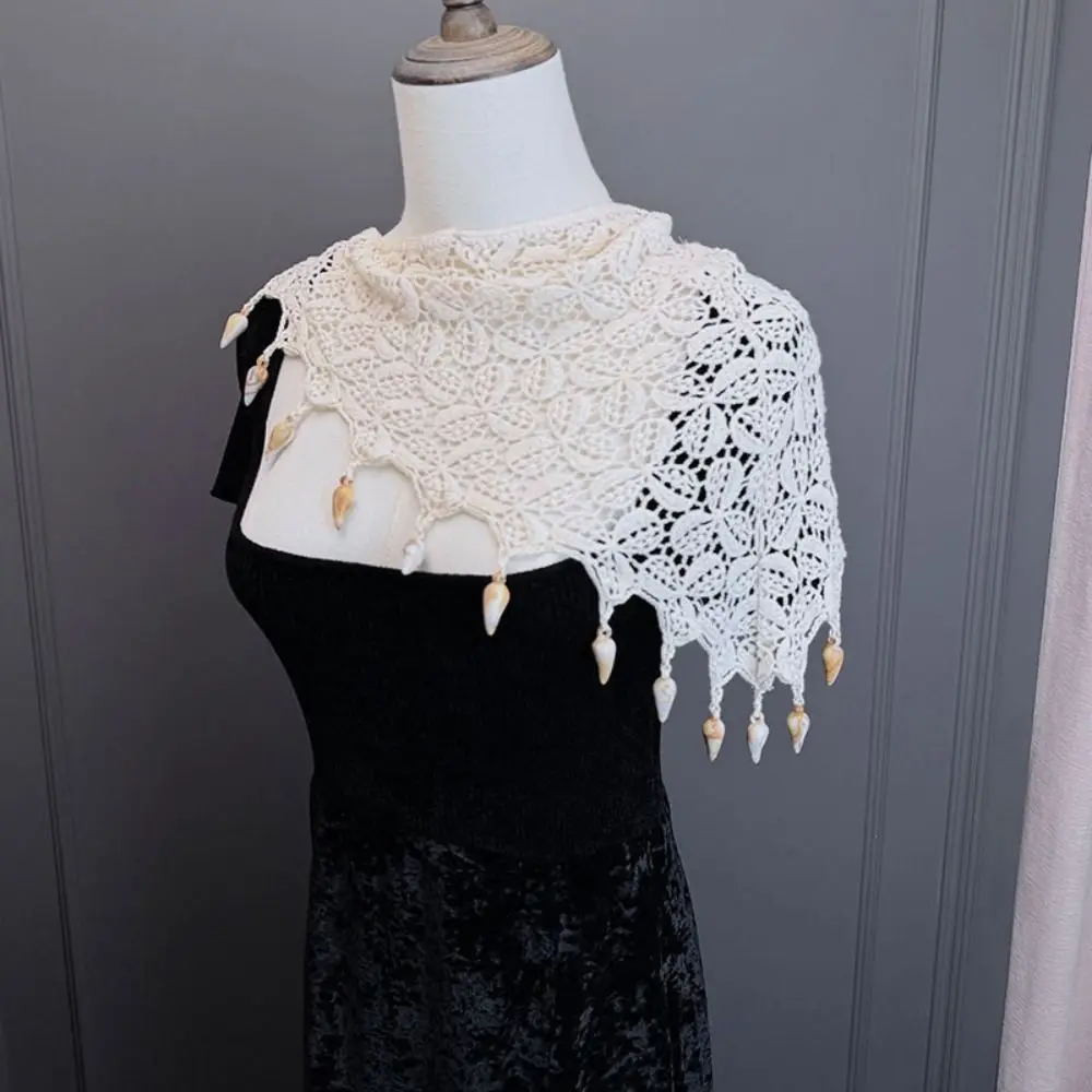 

Elegant Bohemian Tassel Knitted Triangle Scarf Exotic Ethnic Style Crochet Flower Scarves Cloak Korean Style Fart Curtain Women