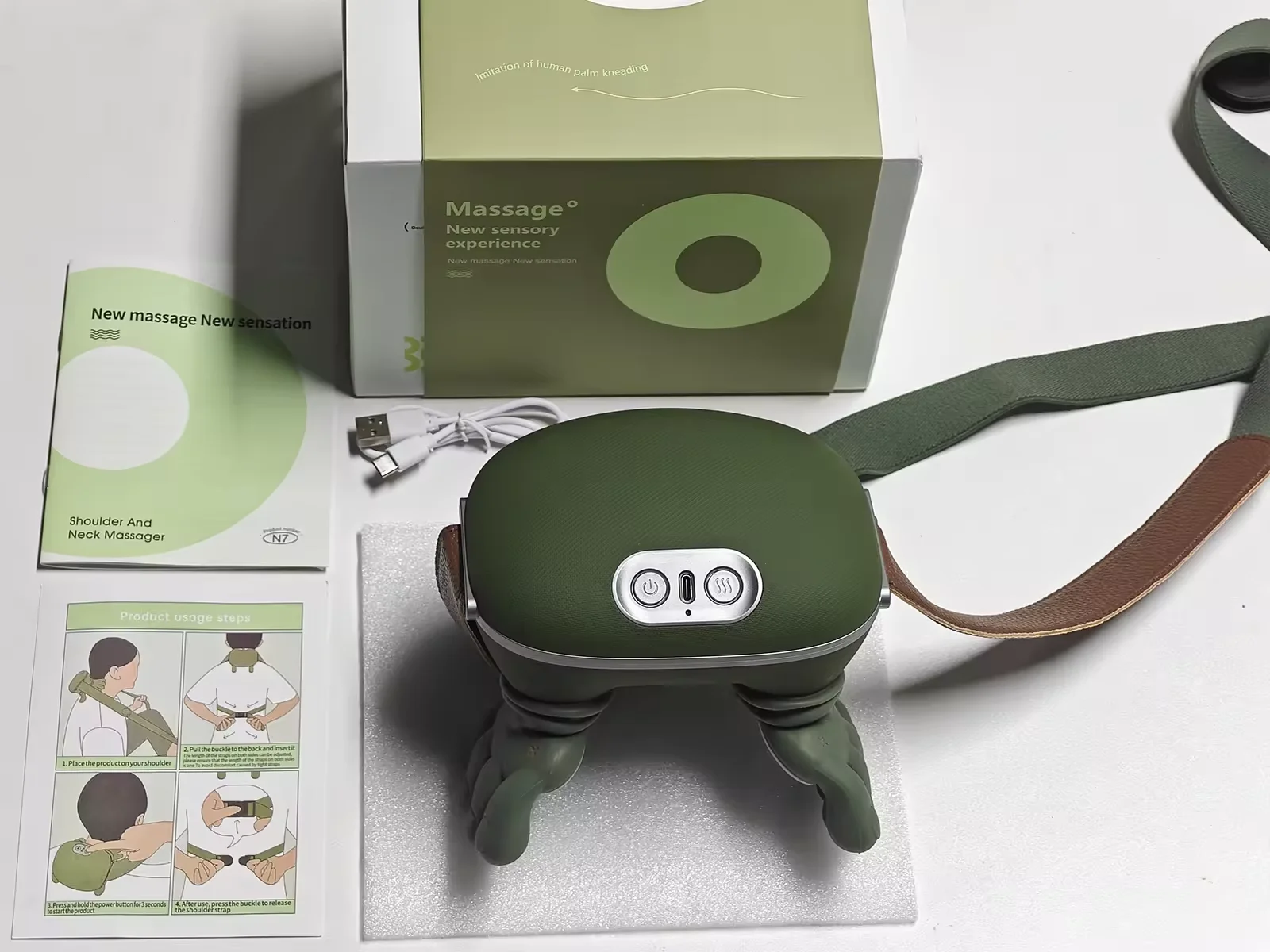 New Portable Acupressure Neck and Shoulder Massager Deep Tissue Kneading Heating Light Neck Massager