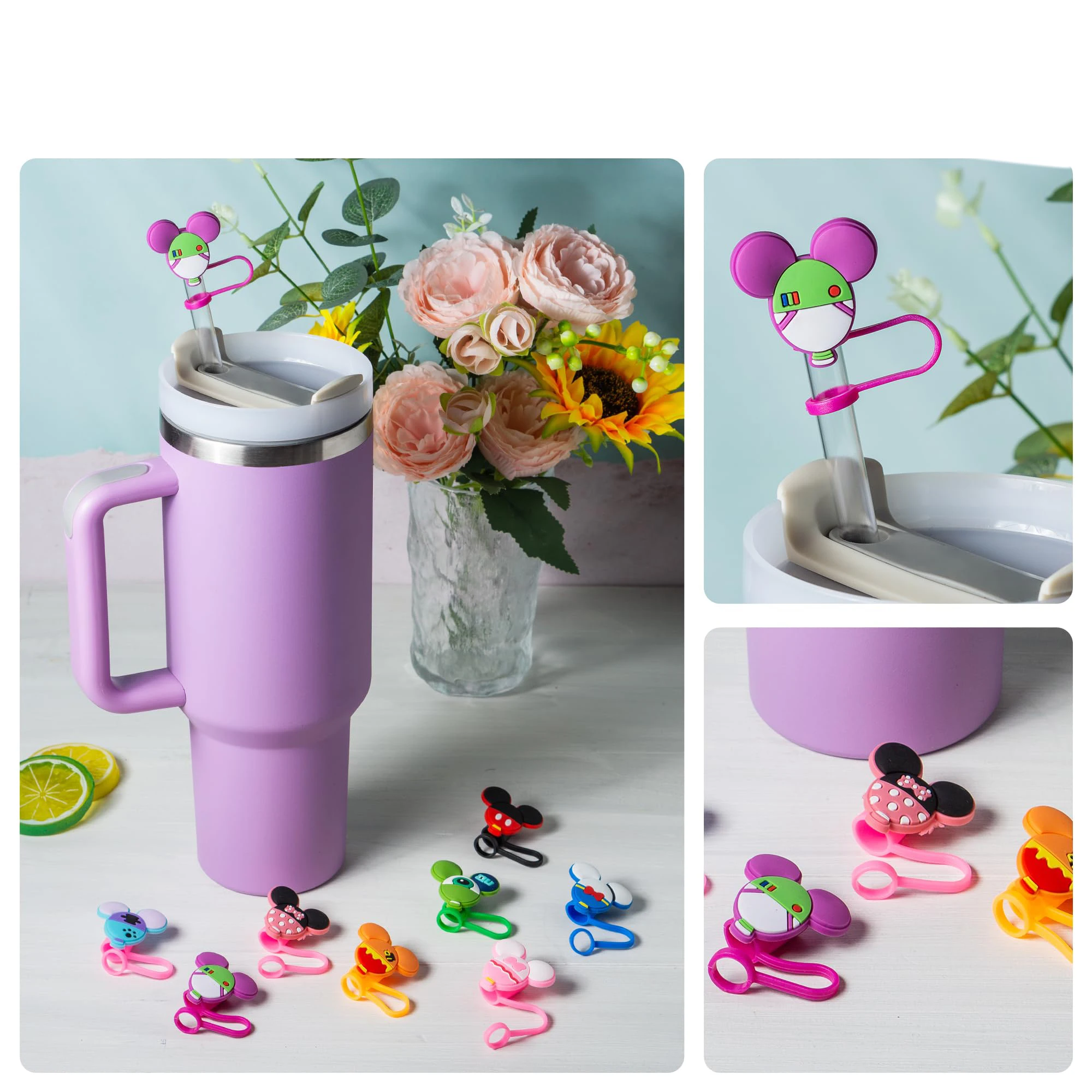 8-Piece Straw Covers Cartoon Straw Plug Straw Cover Reusable Straw Cap Dust Cover for 9-10mml Straw Tips for Reusable Straw Caps