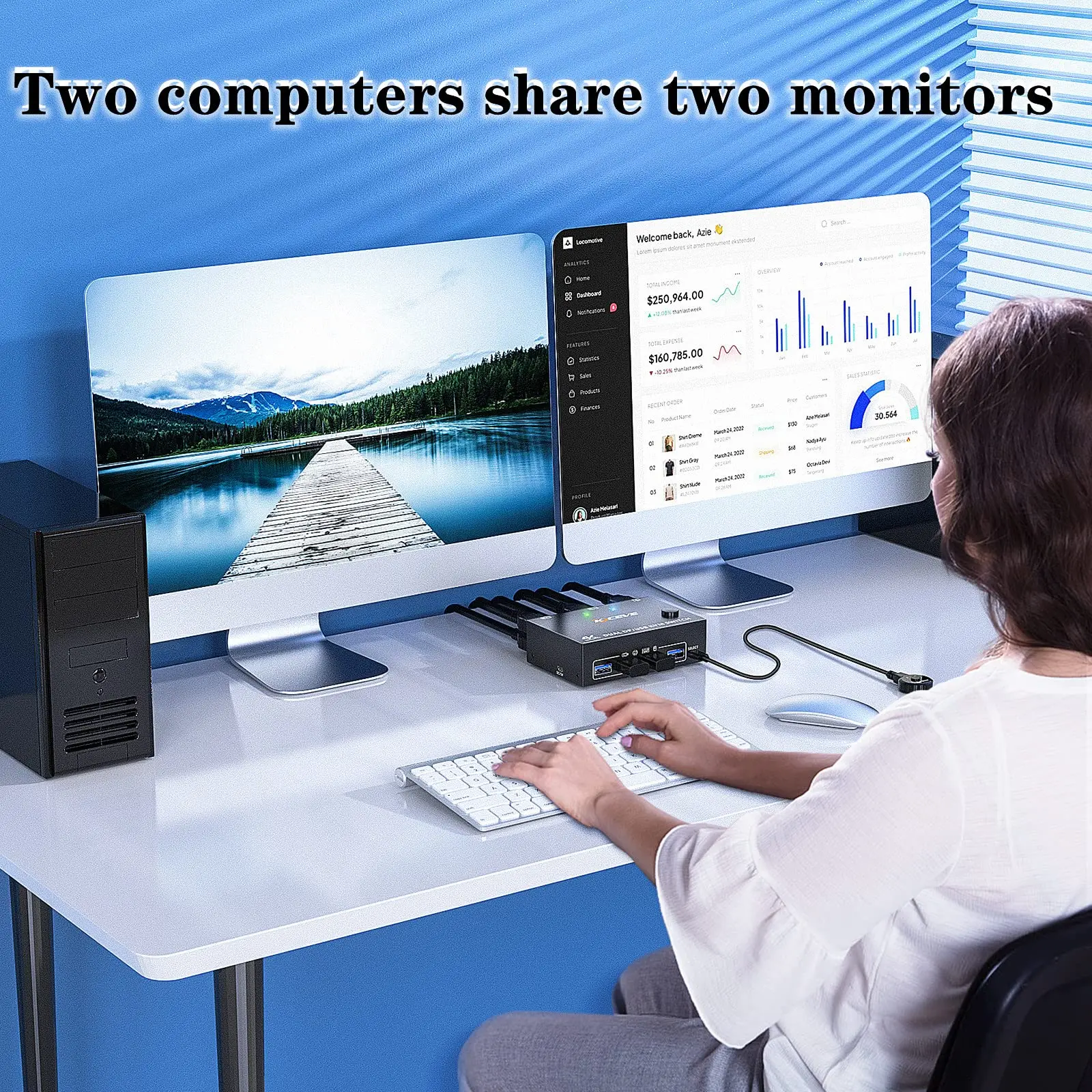 8K USB 3.0 Displayport KVM Switch 2 Monitors 2 Computers 8K@30Hz 4K@144Hz,Dual Monitor DP 1.4 KVM Switches with 4 USB 3.0 Device