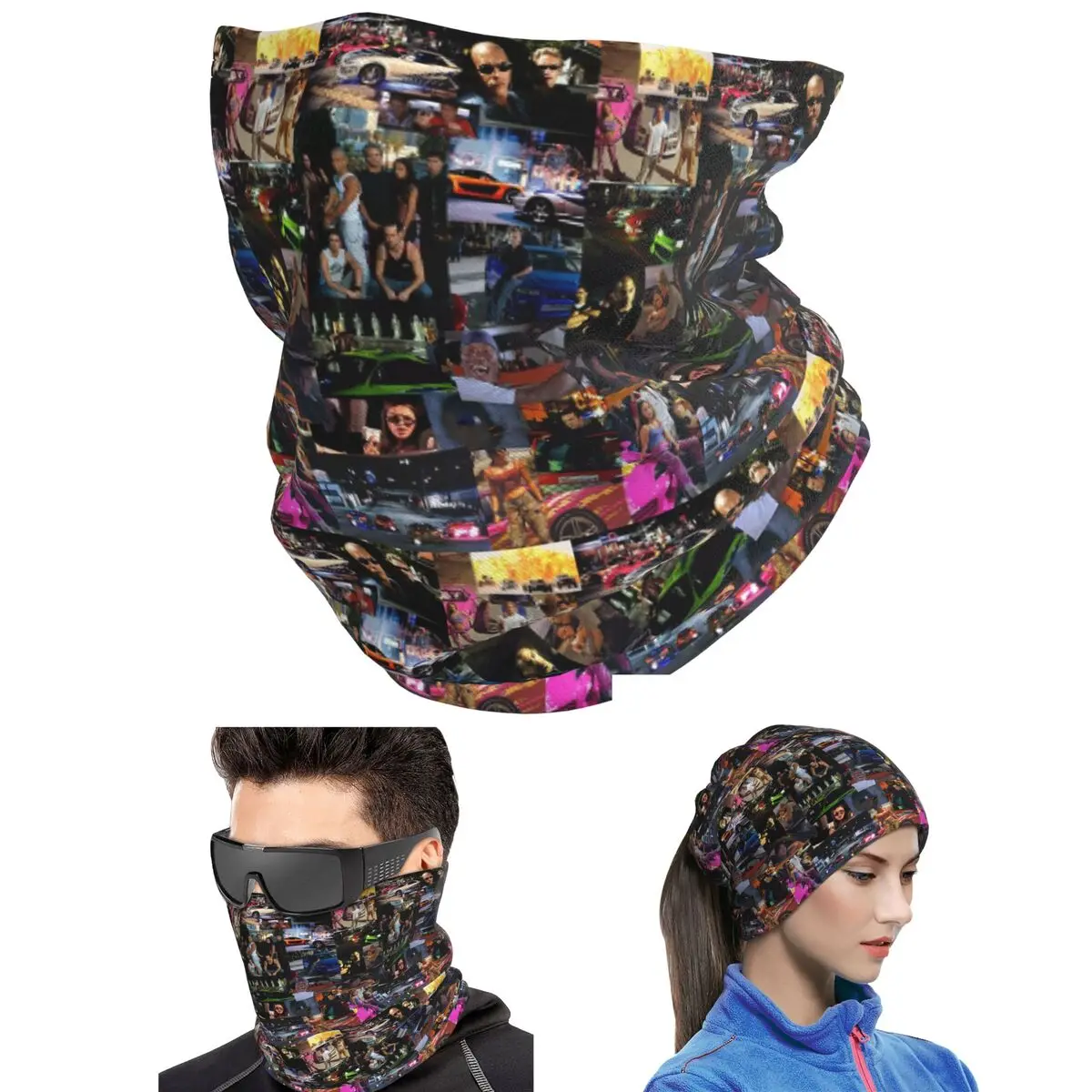 Fast And Furious Collage Bandana Neck Gaiter Printed Wrap Scarf Cycling Headband Unisex Adult Winter