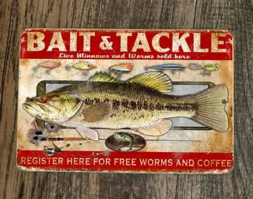 Bait and Tackle Live Minnows and Worms 8x12 Metal Wall Sign Outdoor Poster