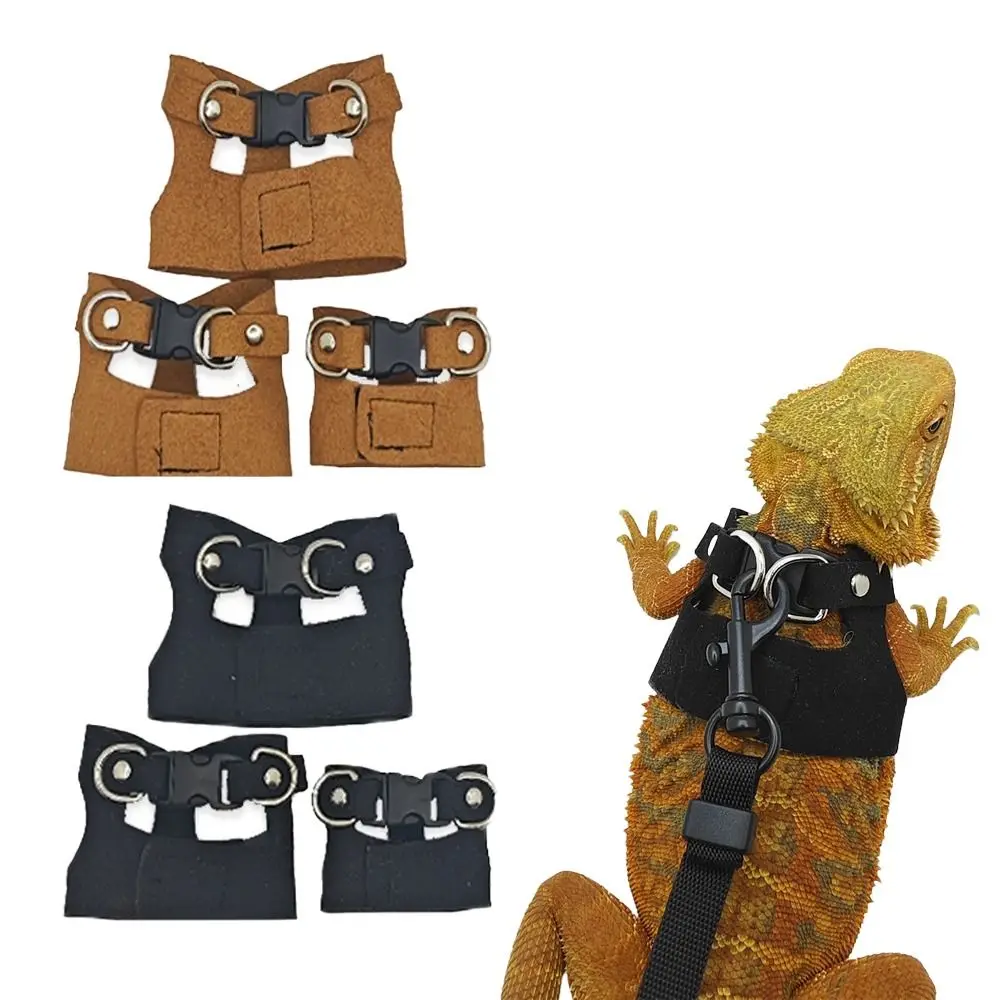 بو الجلود الزواحف تسخير قابل للتعديل 3 حجم سترة الحيوانات الأليفة التدريب يسخر أسود براون لينة الزواحف المشي المقود للحيوانات الصغيرة