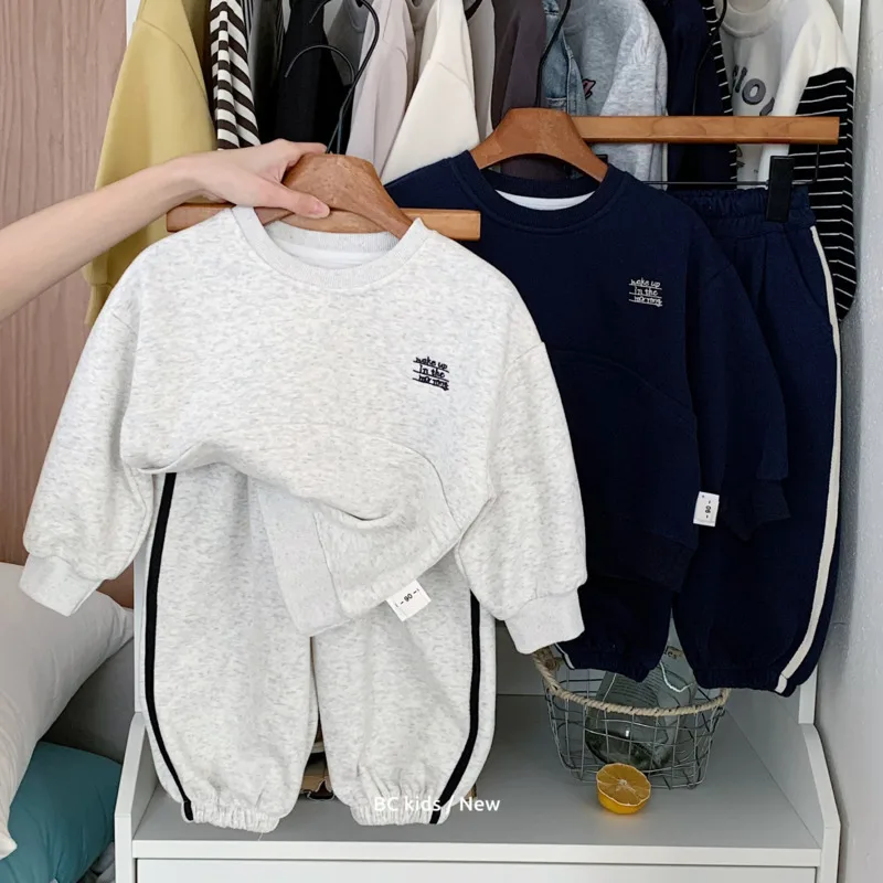 

Осенне-зимний комплект из 2 предметов для детей, полосатый повседневный базовый свитшот для мальчиков и девочек, пуловер, брюки, толстовка для детей 3-10 лет