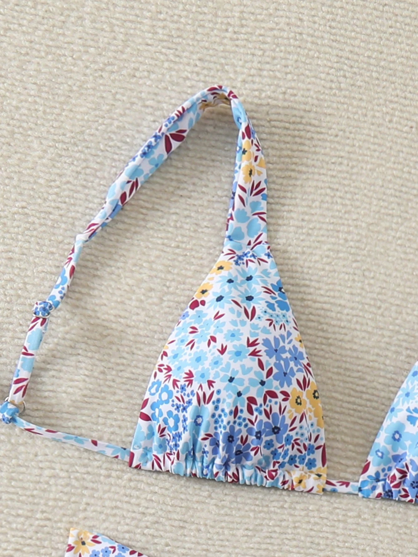 new European and American sexy printed split swimsuit lace-up halterneck triangle bikini female floral babes