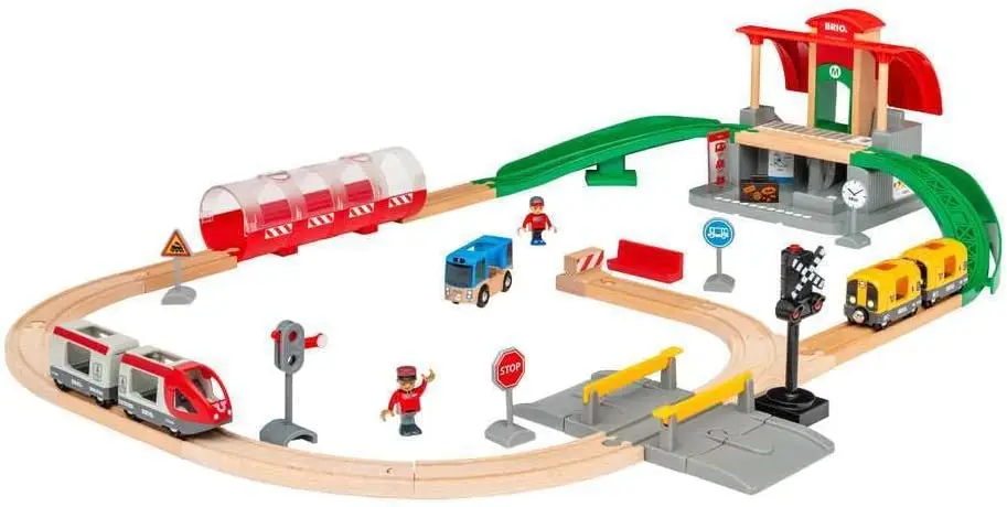 Central Station Set - Interactive Wooden Train Track Set | Kid-Engaging Design | Safety Certified | FSC-Certified Wood