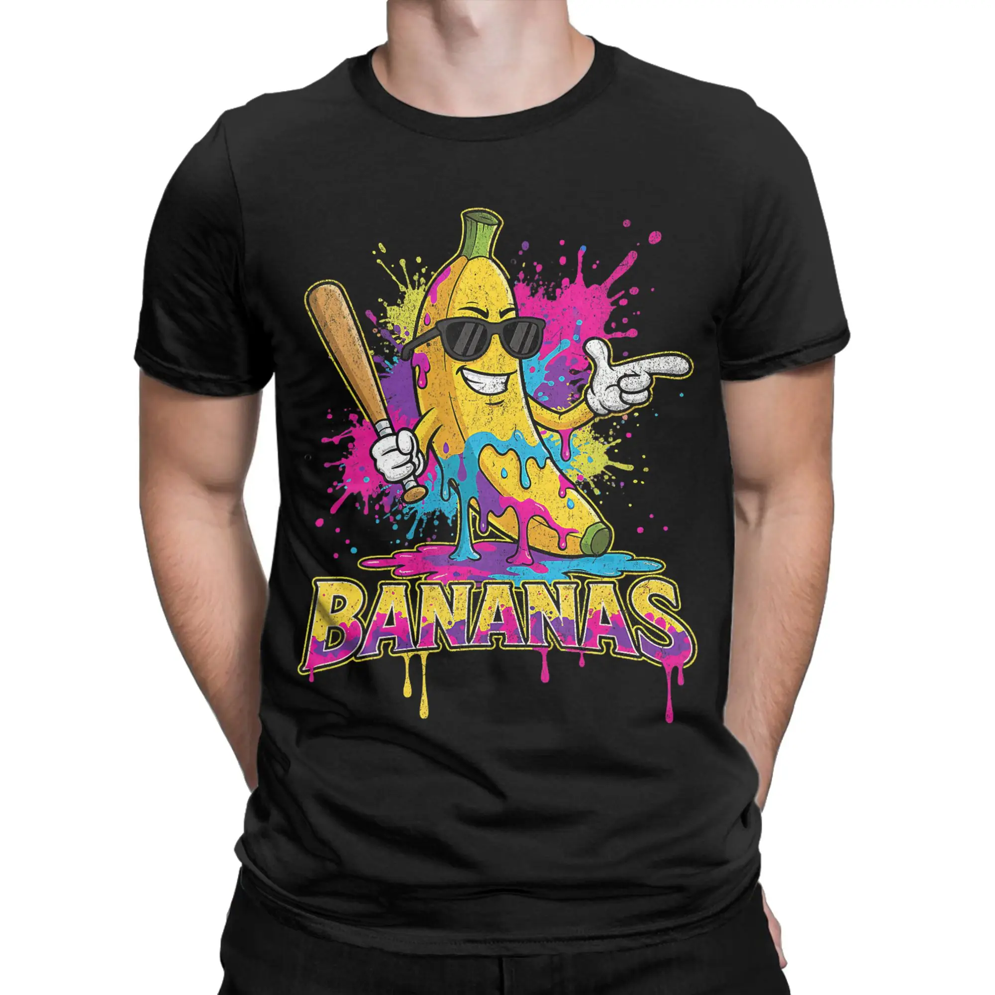 Baseball Banana Funny Splatter Sports T Shirt Men  Y2K Retro Cotton T-Shirts Summer O-Neck Harajuku Tees Pattern Plus Size Tops