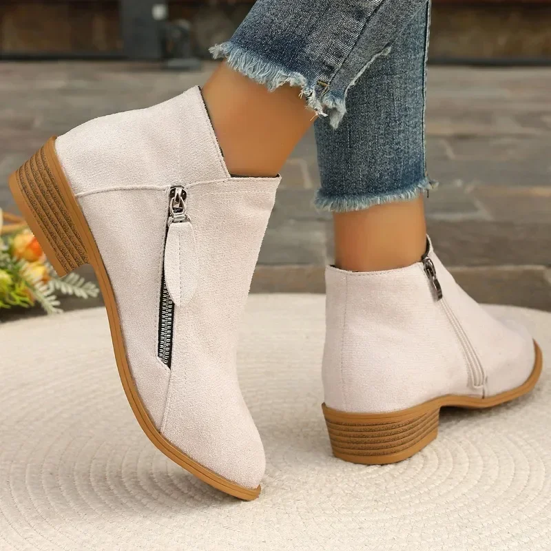 2024 Autumn New Pointed Zip Boots Fashion Women's Ankle Boots Comfort Soft Low Heel Lady Shoes Hot Sale Suede Daily Shoes Botas