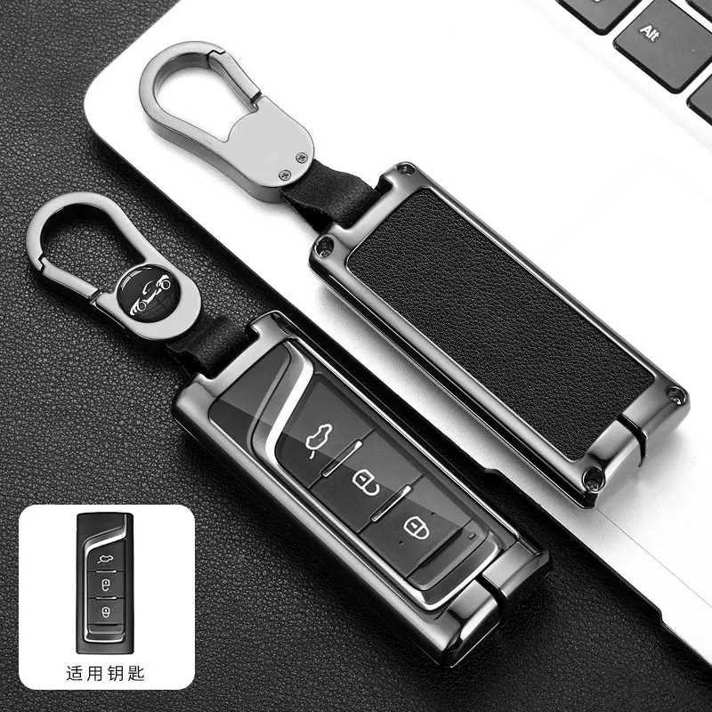 

Alloy Leather Key Fob Case Cover for For GAC Trumpchi 2019 GS4 GS7 GS8 GM6 GM8 GA8 Keychain Protector 3 buttons