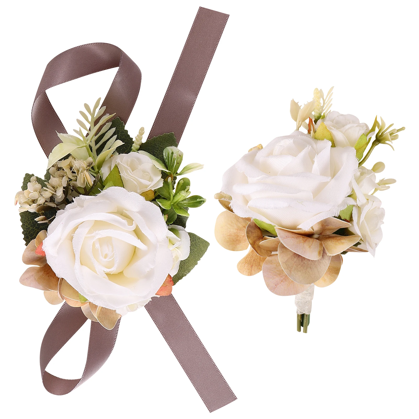 

1 set Artificial Flower Boutonniere Wrist Corsage Set Bride Groom Wedding Party Bridesmaid Accessory Pin Ribbon Included Purple