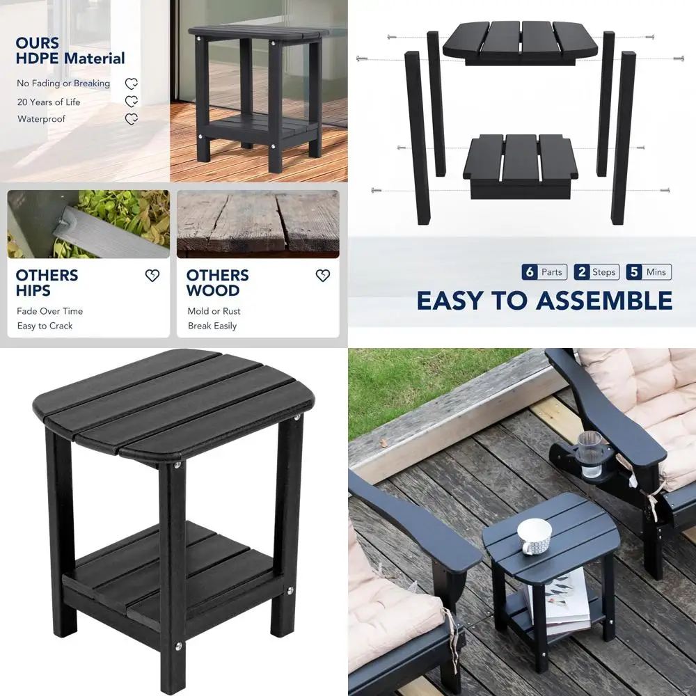 

Black HDPE Double Adirondack Outdoor Side Table, 16.5 Compact Patio Furniture