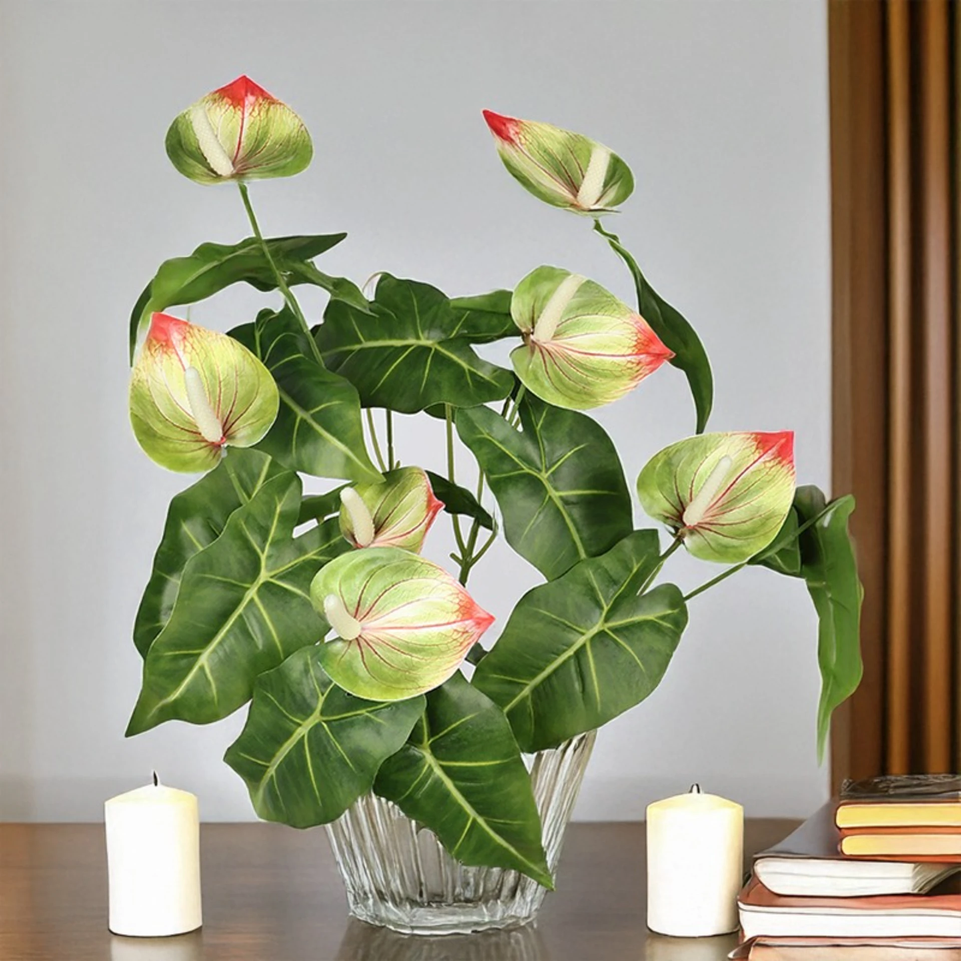 Planta Tropical de imitación de flor de anturio Artificial de 26 pulgadas para decoración del hogar, arreglo de boda, centro de mesa, exhibición