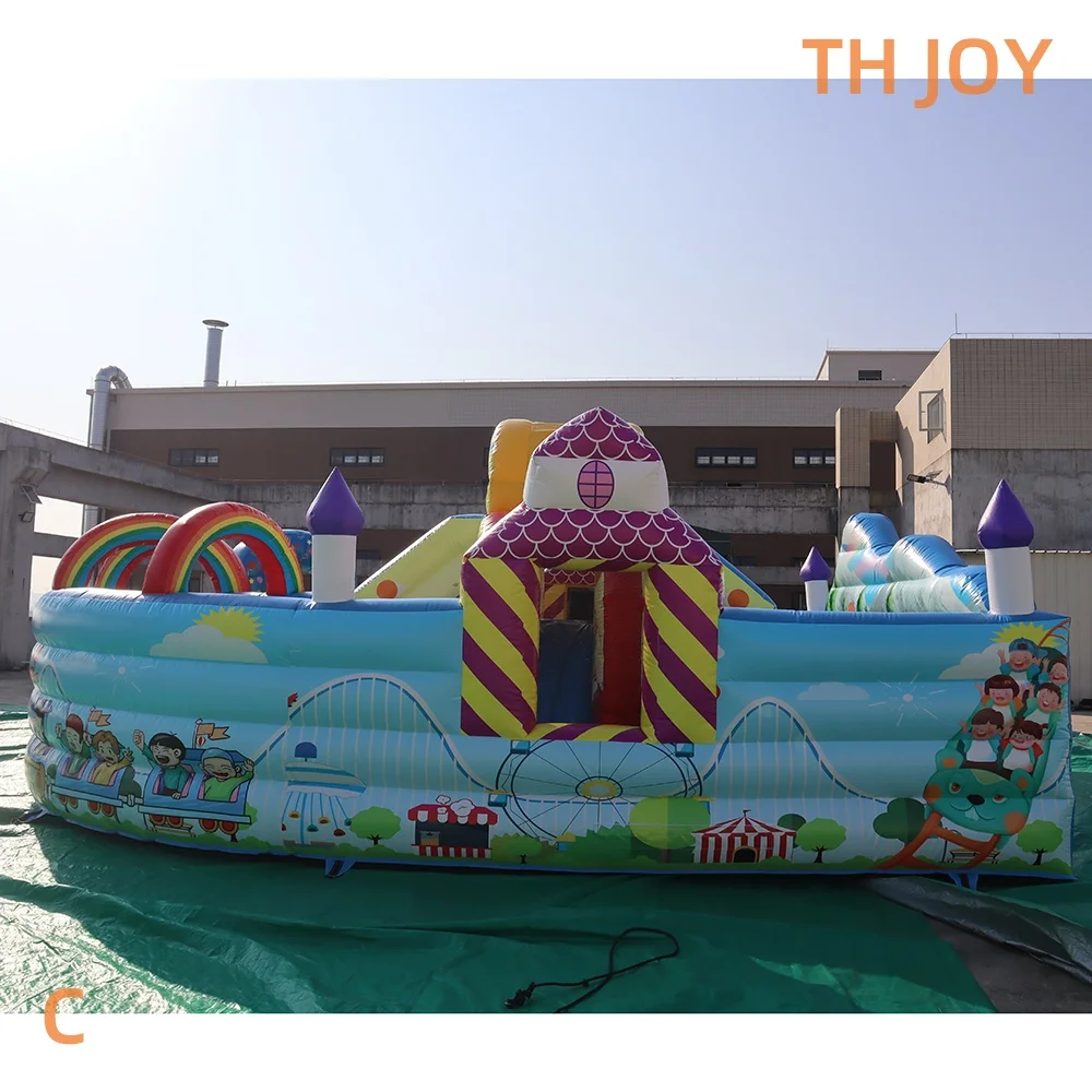 door schip tot deur, Fun Fair Kids Jumping Castle, 7.4x5.5m Outdoor opblaasbare Bounce House met Glijbaan combo's speeltuin voor feest