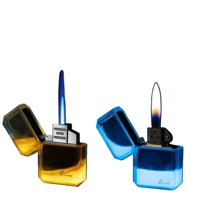 Personalized Quicksand Luminous Grinding Wheel Lighter Blue Flame Direct Charging Gas Open Flame Lighter (No Gas)
