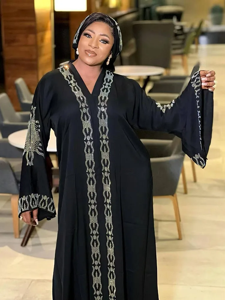 Muslim Women Long Sleeve Maxi Long Dress Muslim Robe Moroccan Loose Gowns Arabic Ramadan Hot Diamond Abaya Kaftan Dashiki