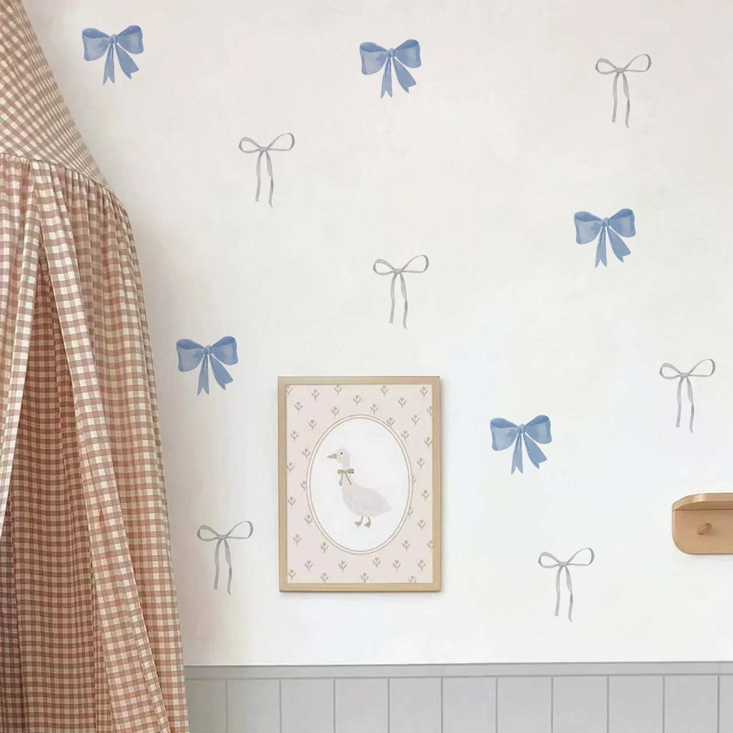Blue Bows Sticker Watercolor Wall Decals Waterproof Peel&Stick Bowknot Wall Sticker Blue for Kids Room Nursery Gifts Decor