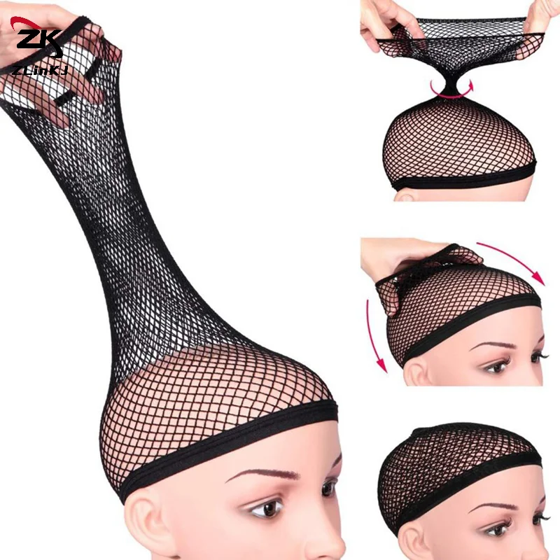 (ZYDD01) 1Pcs Wig Caps Black Hair Net Stretch Mesh Two End Universal Caps Making Wigs Free Size