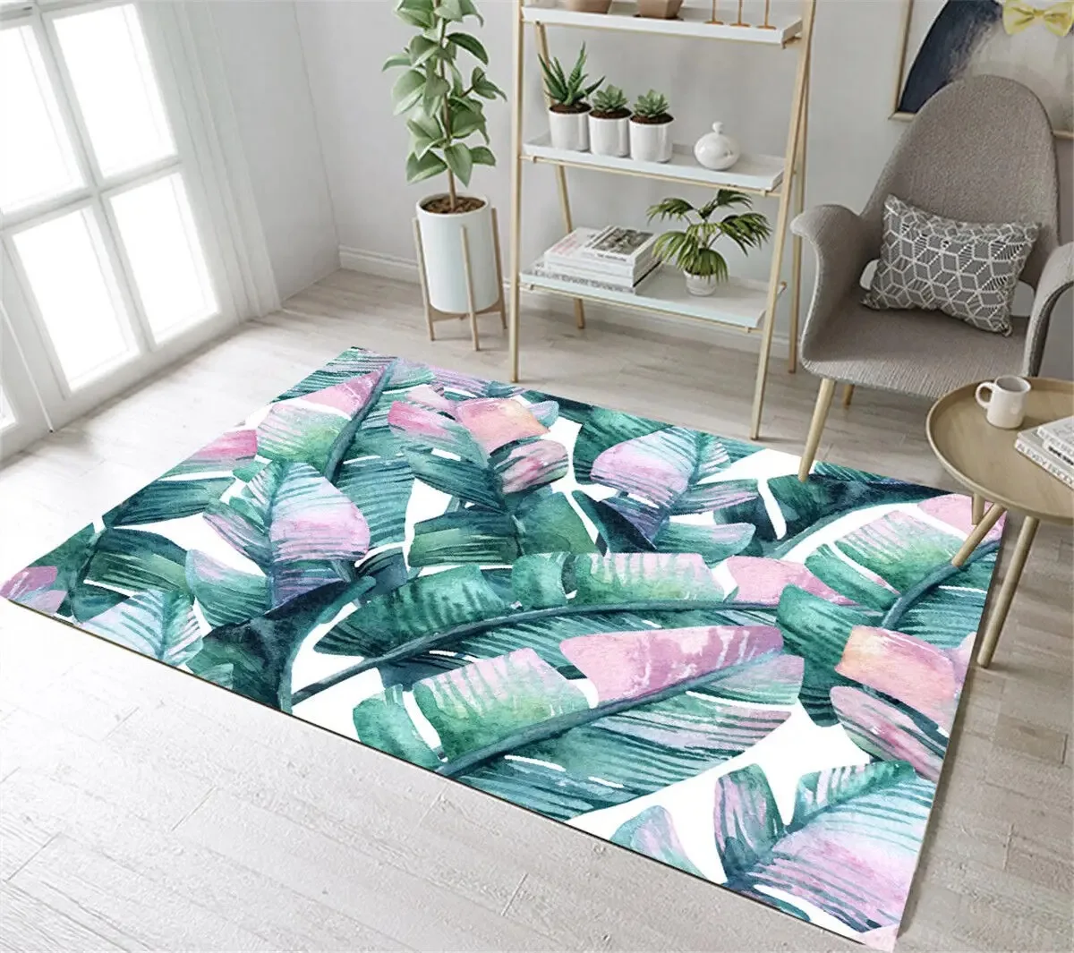 Realistic Tropical Plant Foliage Area Rug Fresh Green Fern Leaf Nature Pattern Non‑Slip Floor Carpet for Living Room Bedroom