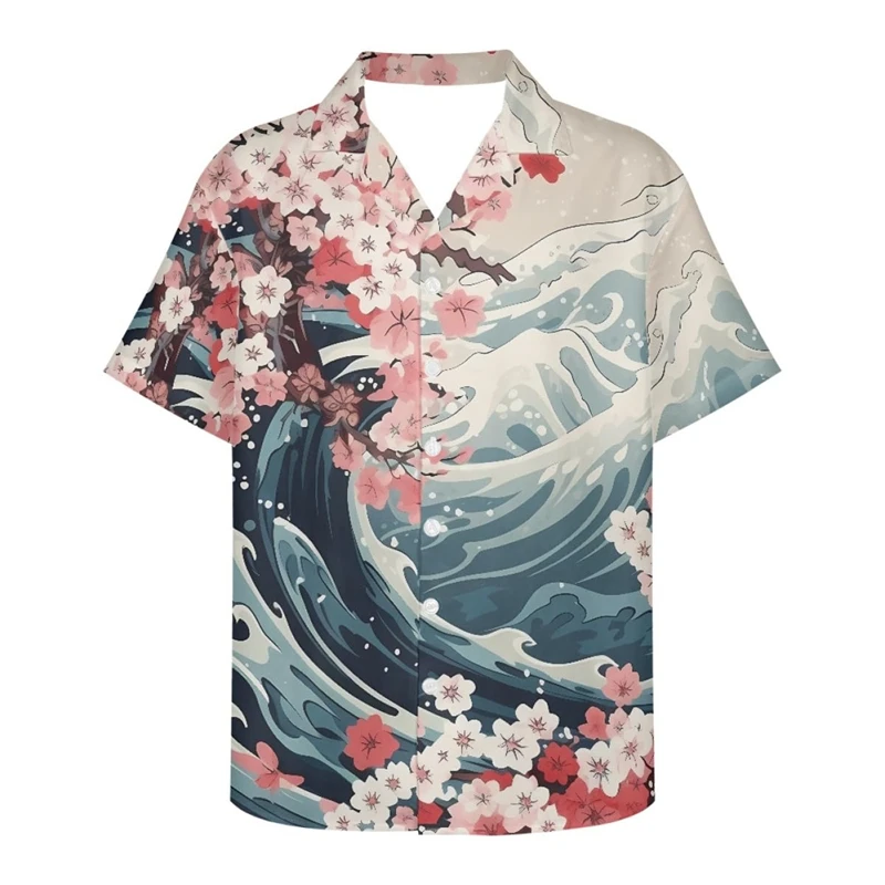 Men's Shirts The Great Wave 3D Printed Casual Button Down Shirts Short Sleeve Men Women Japanese Casual Oversize Men Clothing