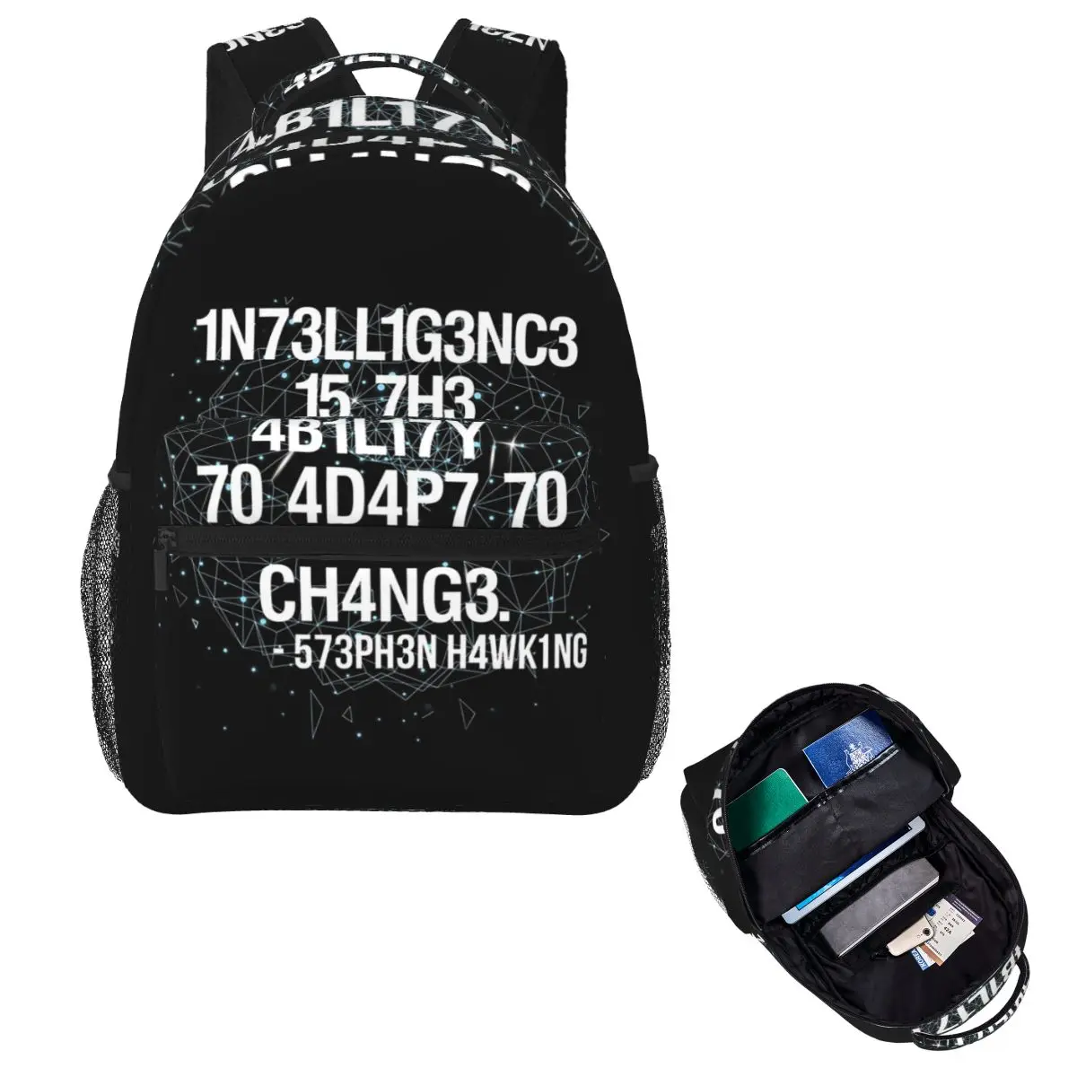 Geek Tops 1n73llig3nc3 Intelligence Is The Ability To Adapt To Change Student Backpack School Bag Daypack Bookbag Shoulder Bags
