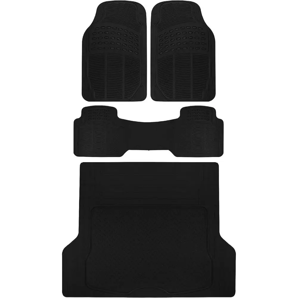 

All Weather Rubber Auto Floor Mats and Trunk Cargo Liner - Front & Rear Heavy Duty Set for Car, SUV, Van, and Truck, Black, 4 Pi