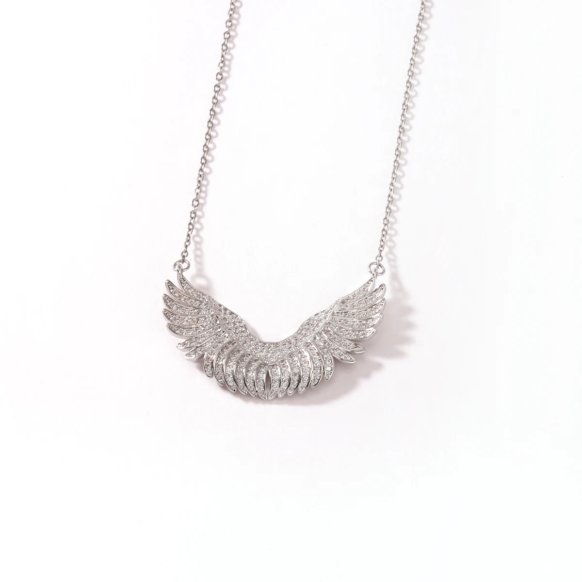 Engelsflügel-Halskette Vollbesetzt mit Zirkonia Feder-Anhänger Edelstahlkette Gold Silber Mehrfarbig Türkis Rosa Kristall Choker