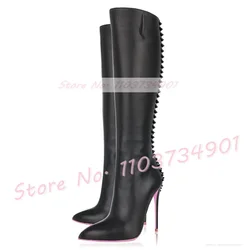 Pointed Rivets Stiletto Crotch Boots Women Pink Sole Zipper Thigh High Shoes Ladies Sexy Fashion Punk Big Size High Heels Boots