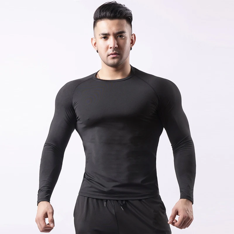 Homens treino de manga longa t camisa primavera outono ginásio correndo esporte camisetas fitness esportiva ao ar livre topos para roupas masculinas