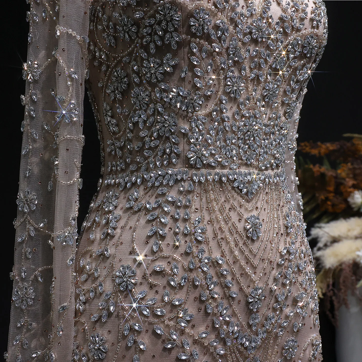 Sharon Said Luxuriöses Arabisches Dubai Rosa Meerjungfrauenkleid mit Langen Ärmeln, Perlenbesetztes Formelles Abendkleid für Hochzeit, Party, Ball, SS181 Maßanfertigung – Detail 23