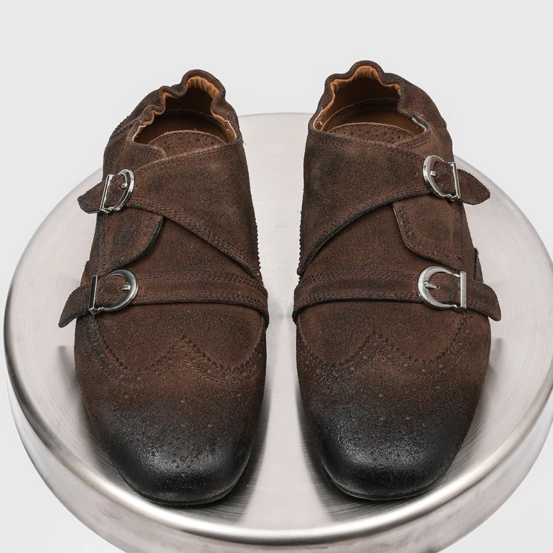 Vintage new double button Mary Jane men shoes durable frosted soft surface comfortable for commuting breathable single shoe