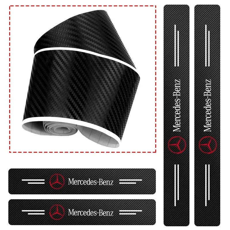 4pcs Carbon Fiber Anti Scratch Scuff Pedal Car Door Sill Protector Stickers For Mercedes Benz AMG W124 W202 W203 W204 W210 W211