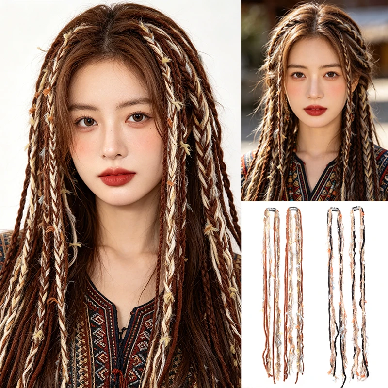 Trenza de colores con clip estilo BB étnica con degradado personalizado diadema tejida con hilo accesorio sintético 6
