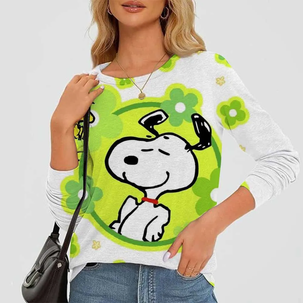 Nowy nadruk Snoopy Cartoon T Shirt kobiety estetyczny najlepsi przyjaciele graficzna koszulka Streetwear koszulka z długim rękawem topy damskie