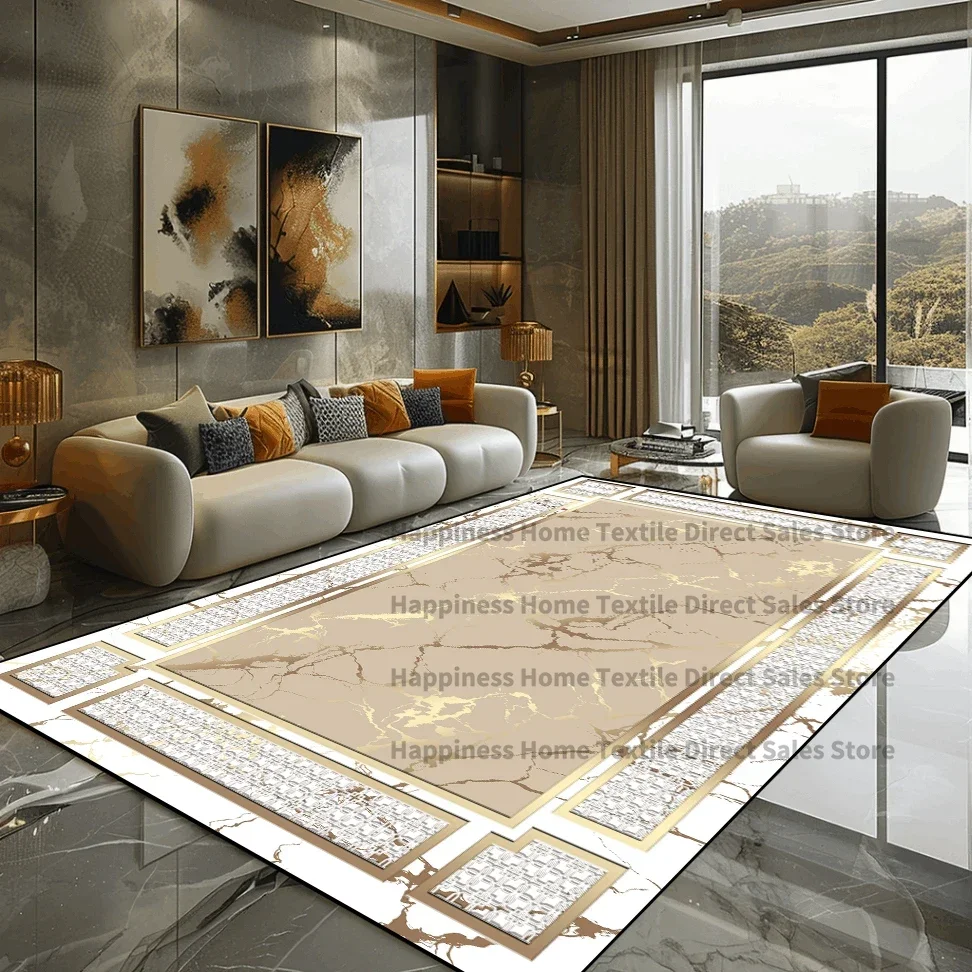 Golden Marble Carpet Luxury Bedroom Decoration Large Area Rugs Sofa Side Carpets for Living Room Soft Non-slip Lounge Floor Mat