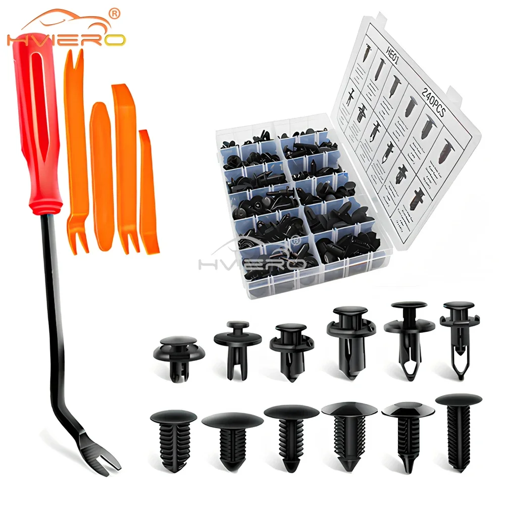 Car Door Panel Interior Buckle 240PCS+1 Screwdriver+4 Pry Plates  Recommended E-Installation Multi-functional Practical Tools