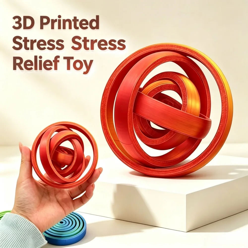 3D Printed Gradient Seven-Ring Infinity Spinning Fidget Spinner Stress Relief Desktop Toy Adults Stress-Relief Creative Gift