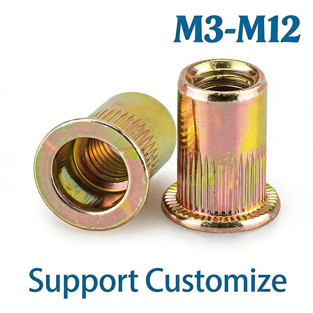 

10-50Pcs M3 M4-M12 Zinc Plated Carbon Steel Rivnut Flat Head Threaded Rivet Insert Nutsert Cap Rivet Nut Support Customize
