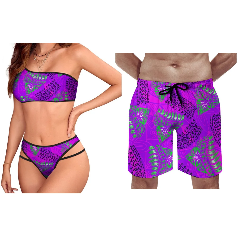 Polynesian Customizable Women Bikini Men Swim Shorts Plumeria Print Hawaii Style 2025 New Yearround Beach Set