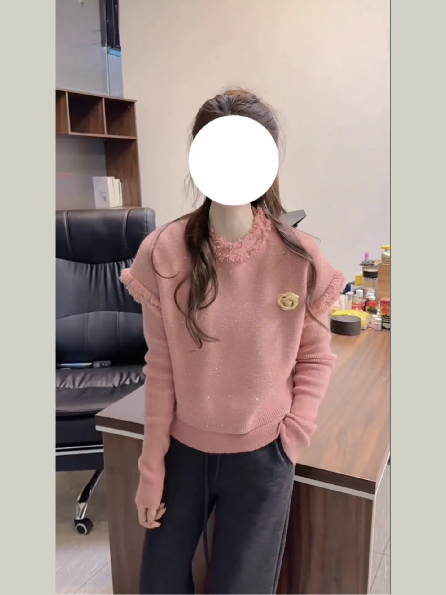 

Comfortable Knitted Pink Set for Women Casual Sle Spring Faion Metal Decoration Versatile High Waist Two Piece Set