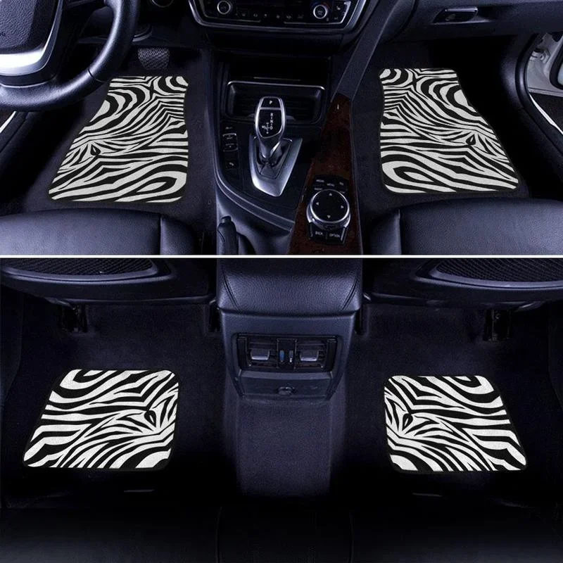 Zebra Car Floor Mats Printed Custom Animal Skin Car Accessories 4PCs Pack