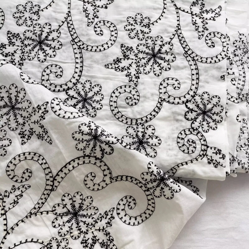 

Exquisite black embroidery cotton fabric for handmade clothing diy fabric