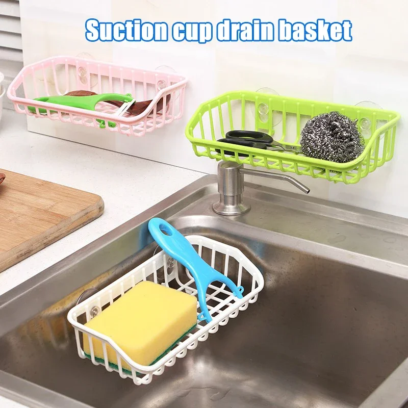 Plastic Sink Shelf Kitchen Sponge Holder Rack Drain Basket with Double Suction Cups for Home Bathroom Bathroom Shelves Kitchen