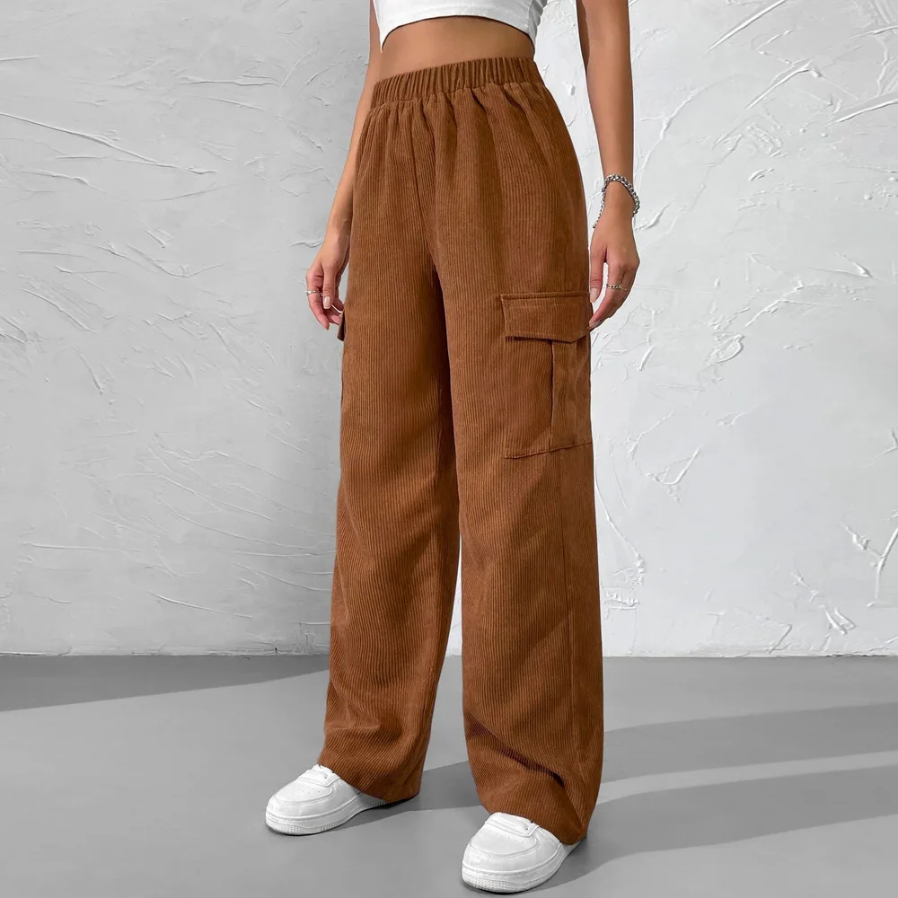 

Corduroy Pants For Women Loose Elastic Waist Baggy Pants Wide Leg Casual Trousers Korean Sweatpants Lady Stretch Loose Trousers