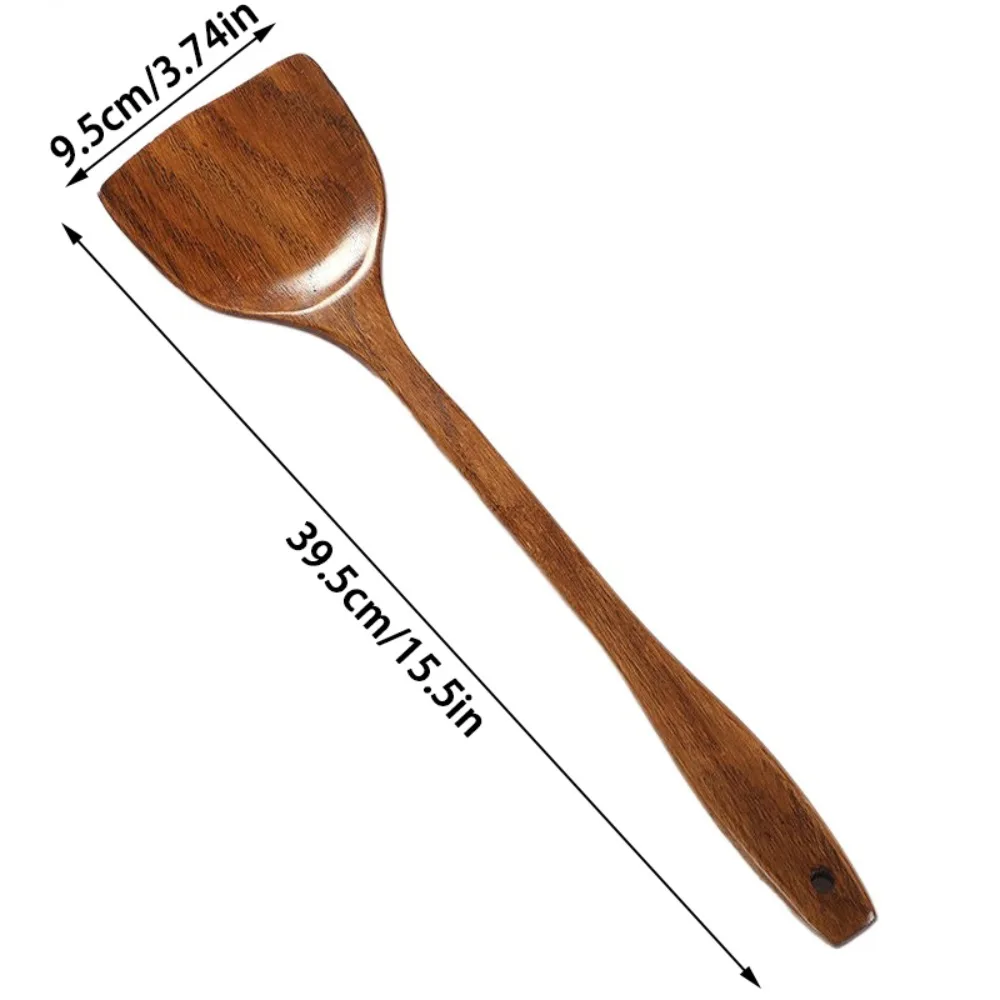 Durable Non-stick Wooden Spatula Long Handle Anti-hot Rice Spatula Non-slip Frying Spatula