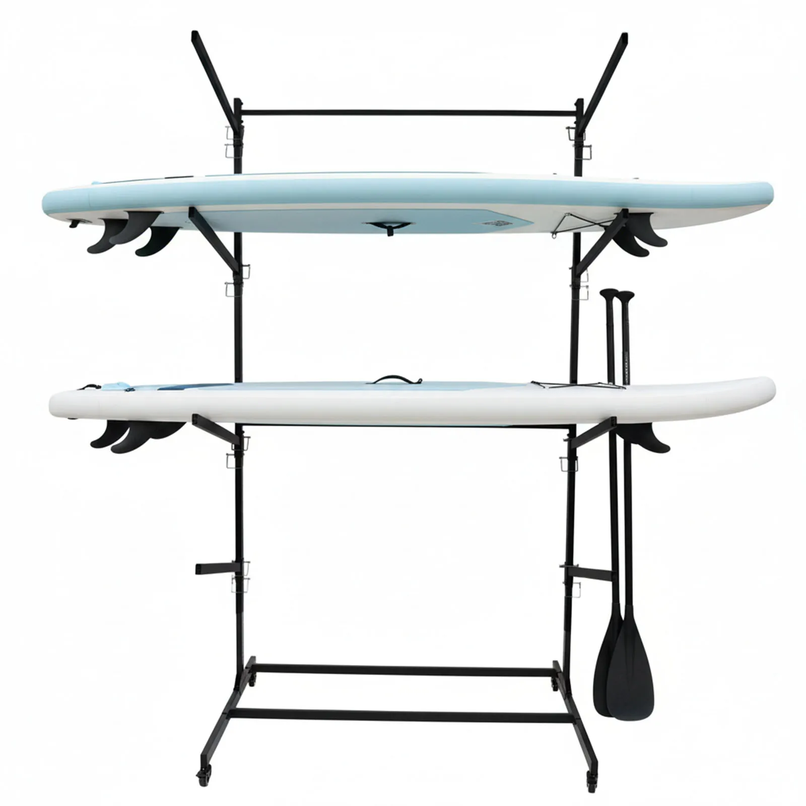 

4-Tier Kayaks Storage Rack Rust-Proof Steel Frame Heavy Duty Paddleboard Bracket Wide Anti-Tip Base for Garage Dock Seaside Use